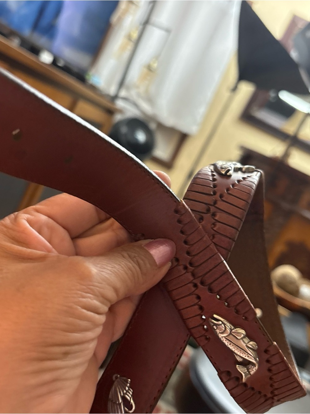 VINTAGE Brighton Brown Leather Belt with Silver Buckle WITH SILVER flying fish 🐟